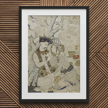 Shah Abbas and His Page - Muhammad Qasim Musavvir Art Print, 20x30’’ / 51x76cm / Black Frame / 2’’ Matboard, Framed Persian Miniature
