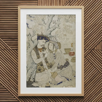 Shah Abbas and His Page - Muhammad Qasim Musavvir Art Print, 20x30’’ / 51x76cm / Natural Frame / 2’’ Matboard, Framed Antique Persian