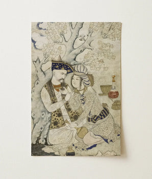 Antique-style Illustrated Print Two Figures Traditional Attire Seated Shah Abbas, Muhammad Qasim Musavvir, Art