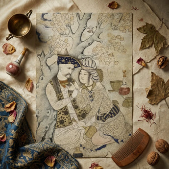 Shah Abbas and His Page - Muhammad Qasim Musavvir Art Print / Canvas Intricately Detailed Vintage-style Illustration Man Woman Traditional