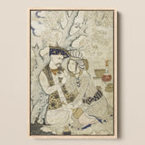 Shah Abbas and His Page - Muhammad Qasim Musavvir Framed Canvas, 12x18’’ / 31x46cm / Natural Floating Frame, Framed Persian Miniature