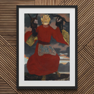 The Shaman - Sascha Schneider Art Print, 20x30’’ / 51x76cm / Black Frame / 2’’ Matboard, Framed Painting Figure Red Robe Two Animal Masks