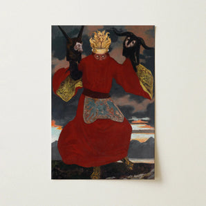 The Shaman - Sascha Schneider Art Print / Canvas, Aureate Flames Sculpting, Embroidered Apron Shimmers, Sascha Schneider Art