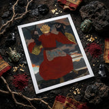 The Shaman - Sascha Schneider Art Print / Canvas Rectangular Figure Vibrant Red Robes Gold Aureate Flames Sculpting, Embroidered Apron