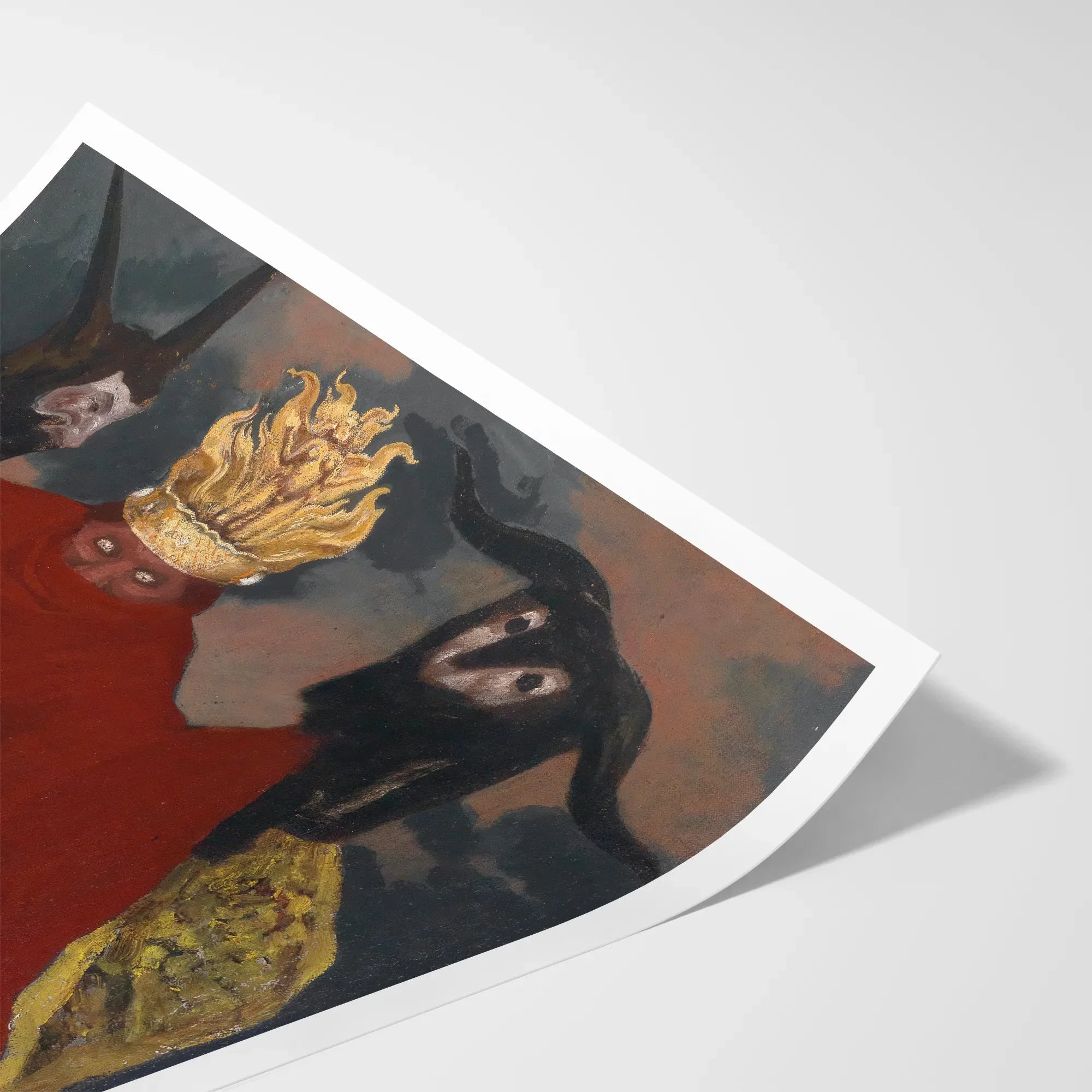 The Shaman - Sascha Schneider Art Print, Print Painting Figure Red Golden Headdress Horned Creature