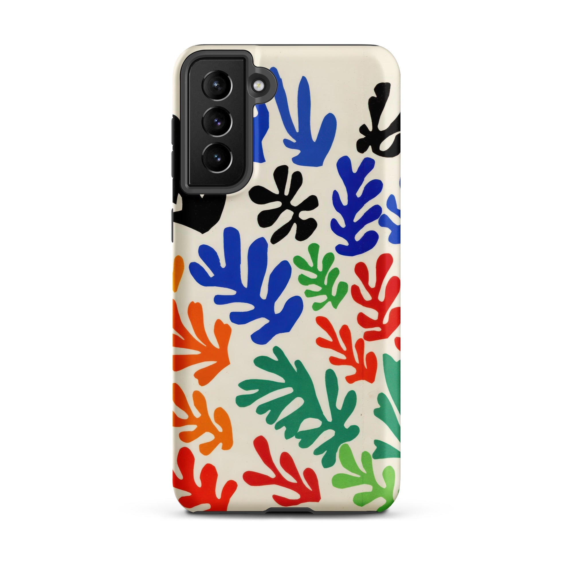 Sheaf – Henri Matisse Cutouts Samsung Case, Galaxy S21 Plus / Matte, Cream Colored Smartphone Case Colorful Matisse Inspired Leaf Pattern