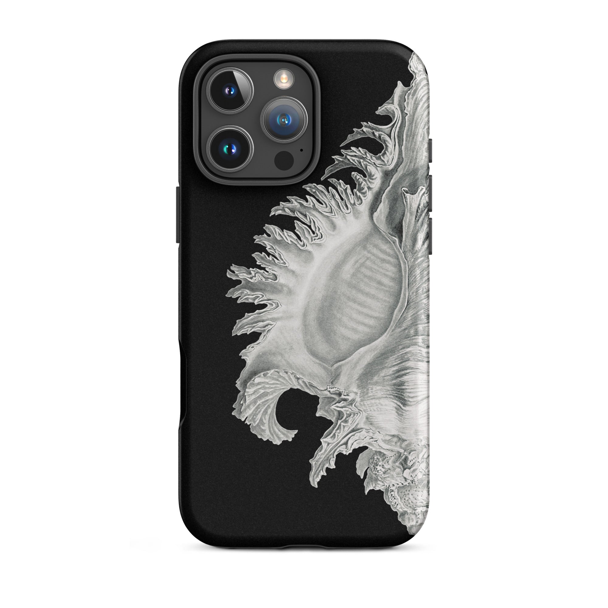 Shell - Ernst Haeckel Black & White Sea Life Iphone Case, 16 Pro Max / Matte, Black Phone Case Seashell Design