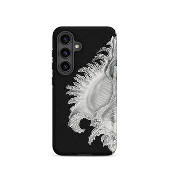 Shell - Ernst Haeckel Black & White Sea Life Phone Case Samsung Galaxy S24 / Matte Black Phone Case Detailed Silver Seashell Design Ernst