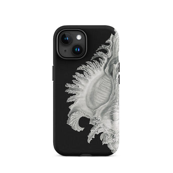 Shell - Ernst Haeckel Black & White Sea Life Phone Case Iphone 15 / Matte Black Phone Case Seashell Design Ernst Haeckel Shell, Black, Slow