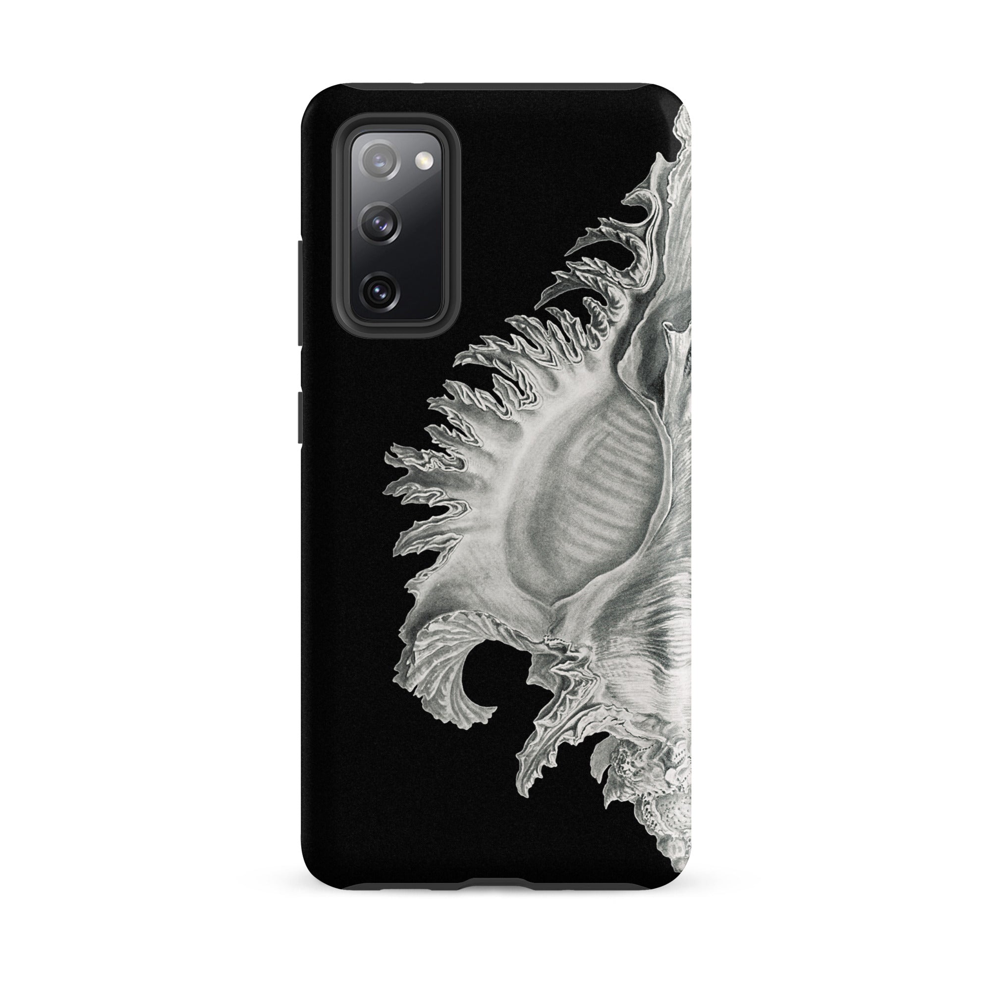 Shell Ernst Haeckel Black & White Sea Life Samsung Case, Galaxy S20 Fe / Matte, Black Smartphone Case Detailed White Seashell Design