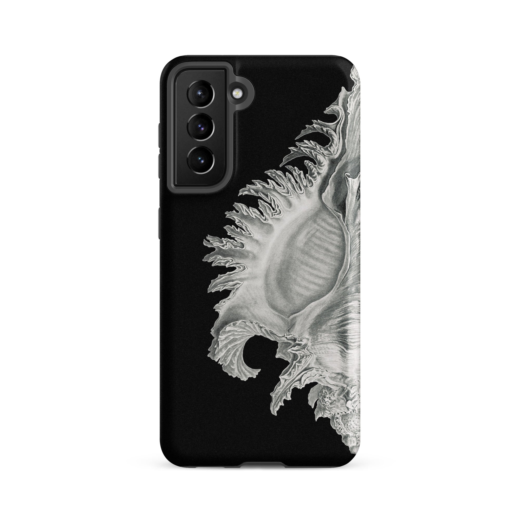 Shell Ernst Haeckel Black & White Sea Life Samsung Case, Galaxy S21 Fe / Matte, Black Smartphone Case Detailed White Seashell Design