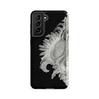 Shell - Ernst Haeckel Black & White Sea Life Samsung Case, Galaxy S21 Fe / Matte, Black Smartphone Case Detailed White Seashell Design