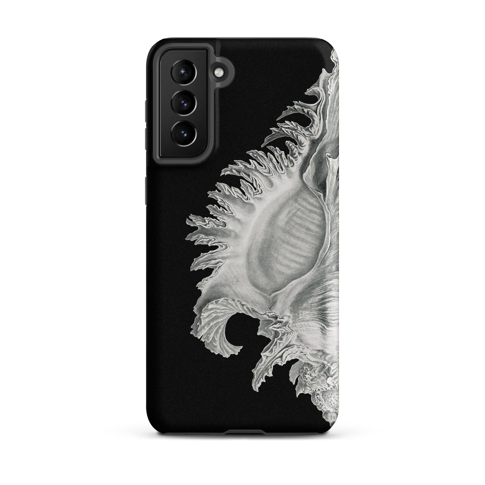 Shell Ernst Haeckel Black & White Sea Life Samsung Case, Galaxy S21 Plus / Matte, Black Smartphone Case Detailed White Seashell Design