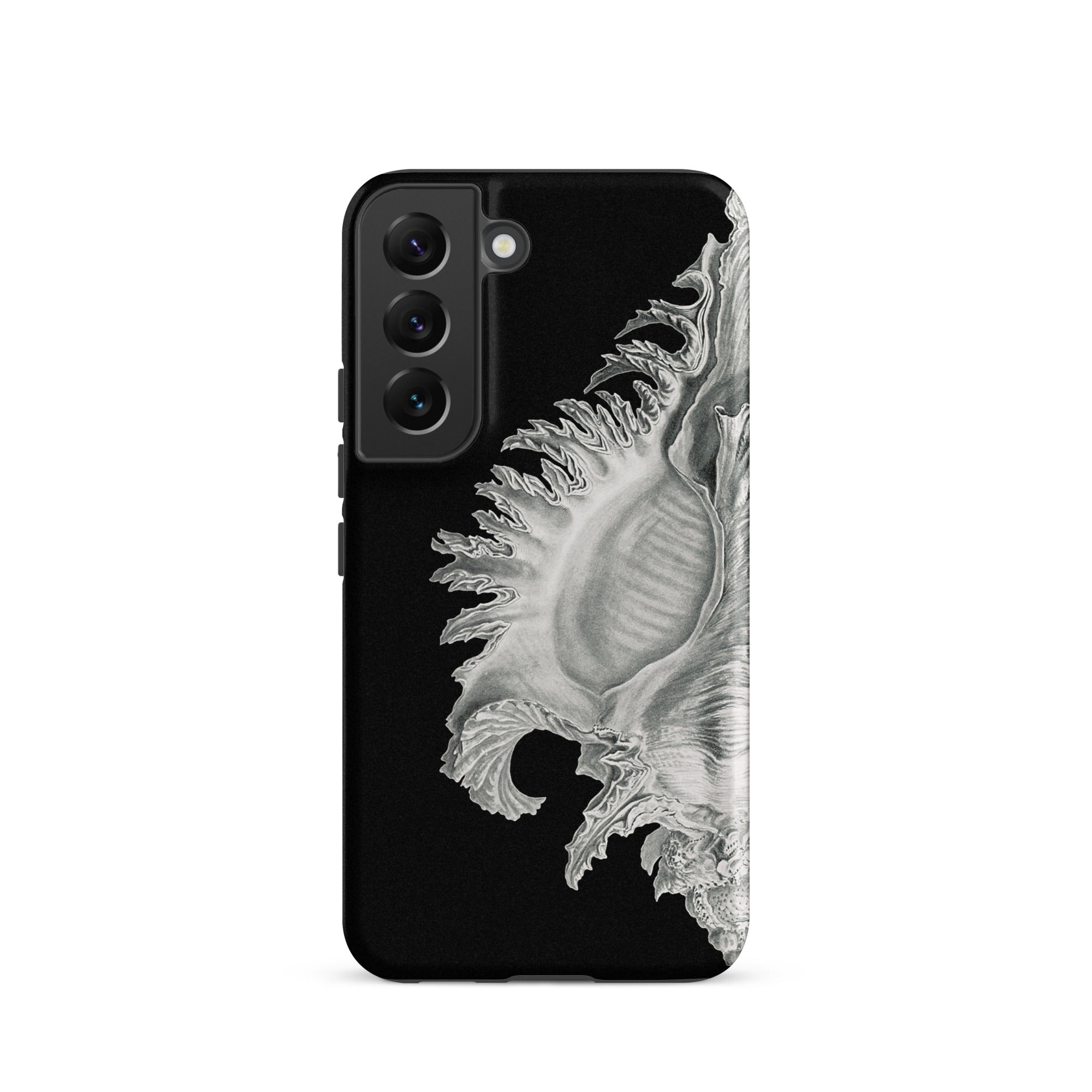 Shell Ernst Haeckel Black & White Sea Life Samsung Case, Galaxy S22 / Matte, Black Smartphone Case Detailed White Seashell Design