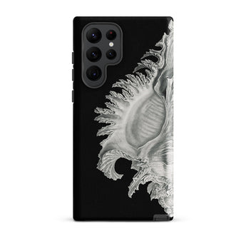 Shell - Ernst Haeckel Black & White Sea Life Samsung Case, Galaxy S22 Ultra / Matte, Black Smartphone Case Detailed White Seashell Design