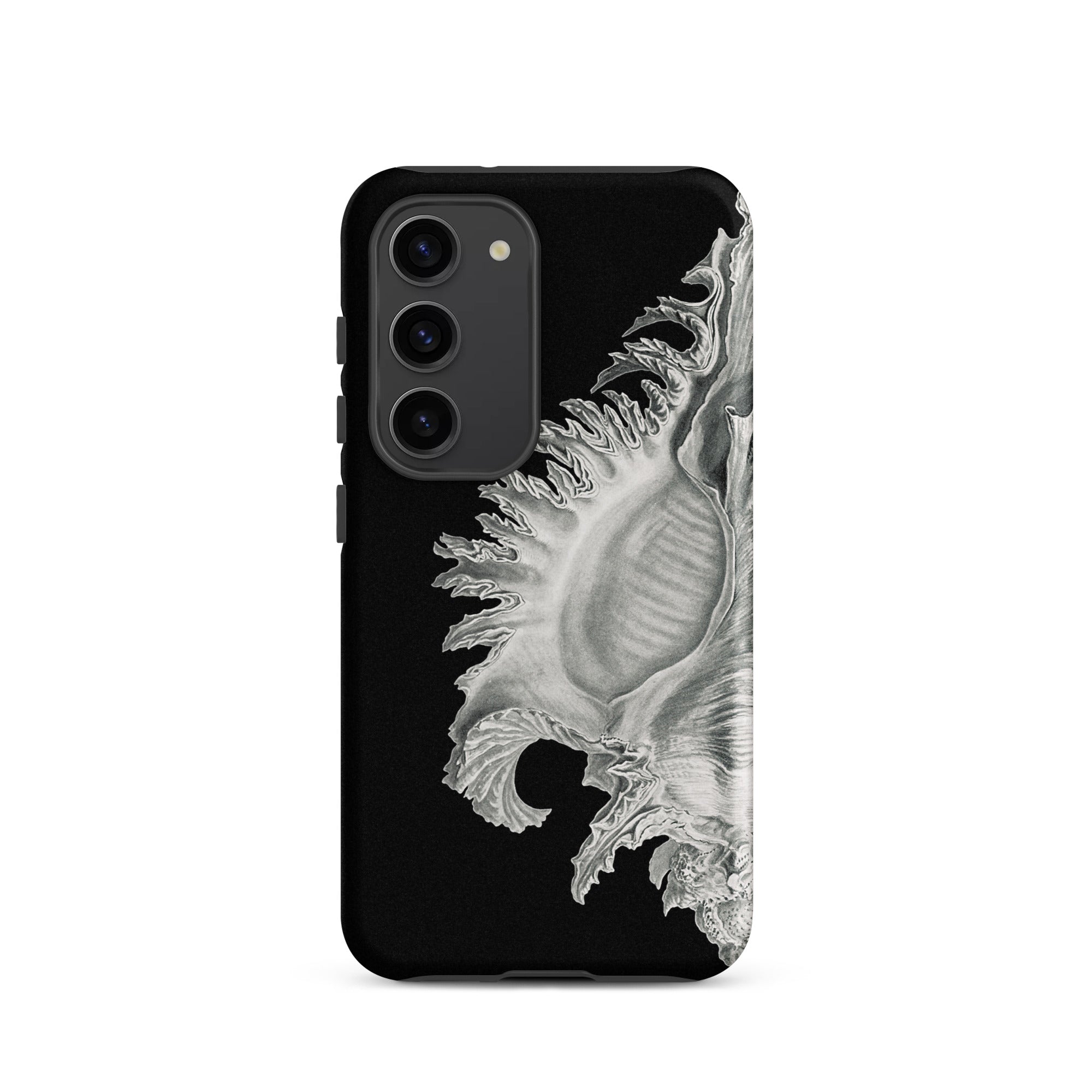 Shell Ernst Haeckel Black & White Sea Life Samsung Case, Galaxy S23 / Matte, Black Phone Case Detailed White Seashell Design