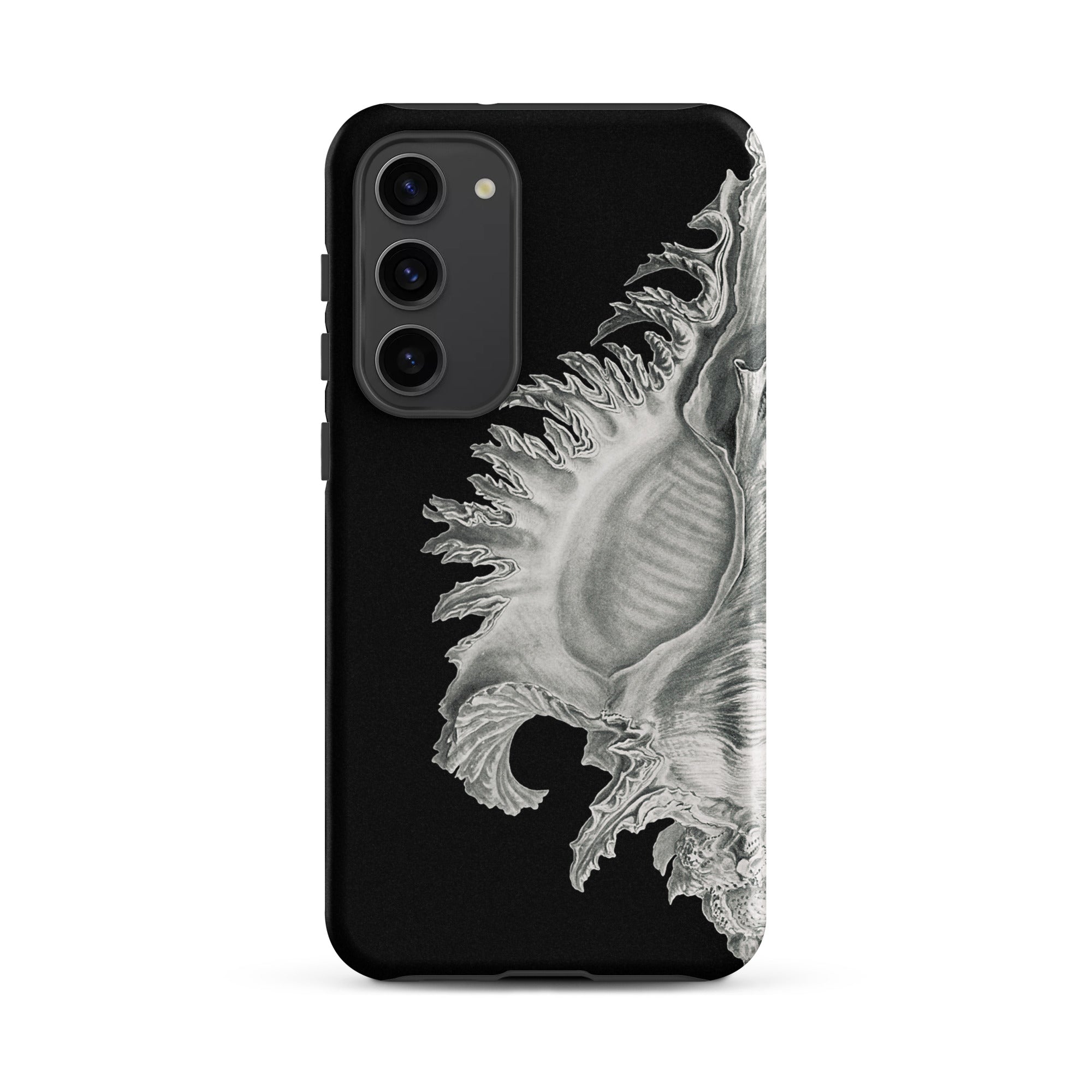 Shell Ernst Haeckel Black & White Sea Life Samsung Case, Galaxy S23 Plus / Matte, Black Phone Case Detailed White Seashell Design