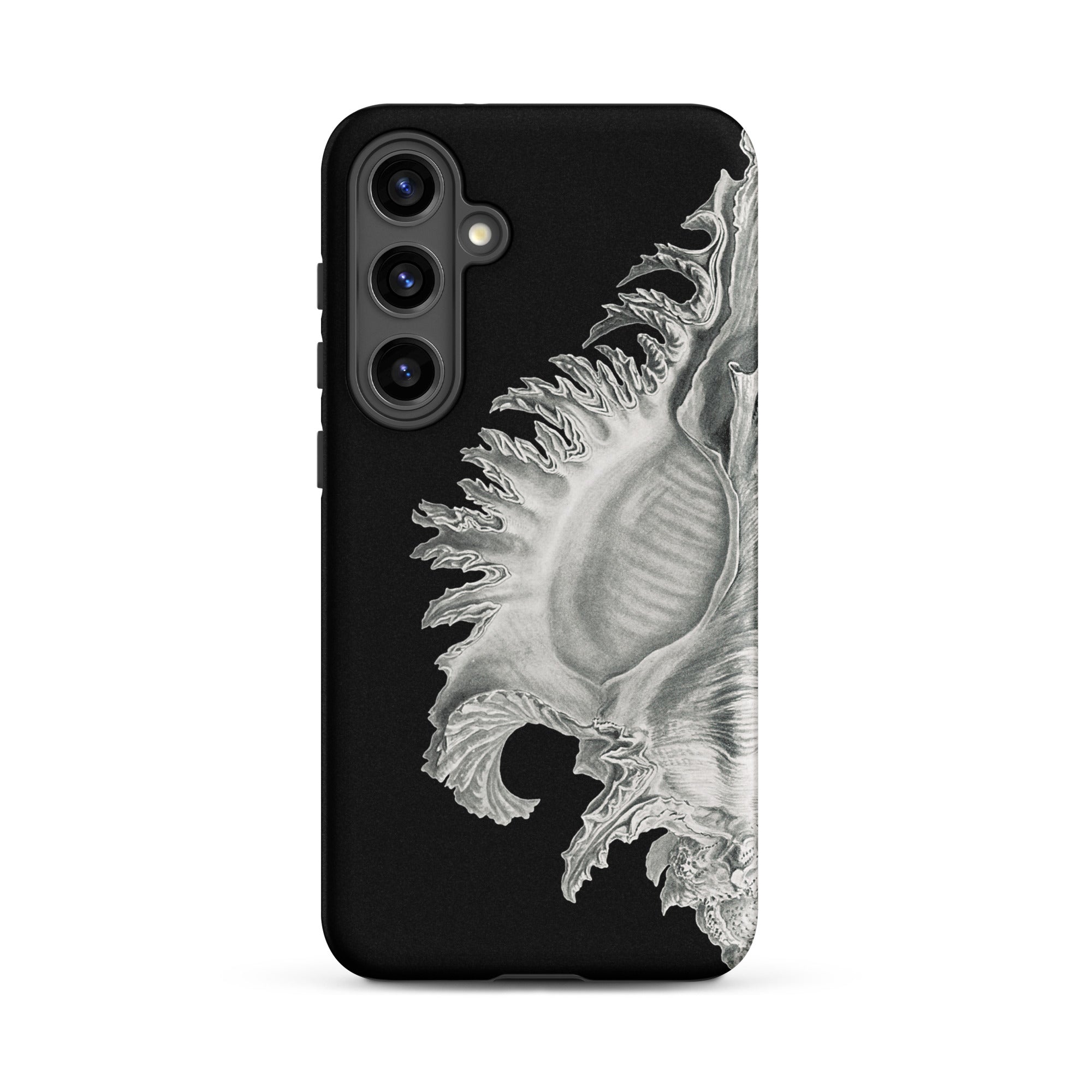 Shell Ernst Haeckel Black & White Sea Life Samsung Case, Galaxy S24 Plus / Matte, Black Smartphone Case Detailed Silvery White Shell Design