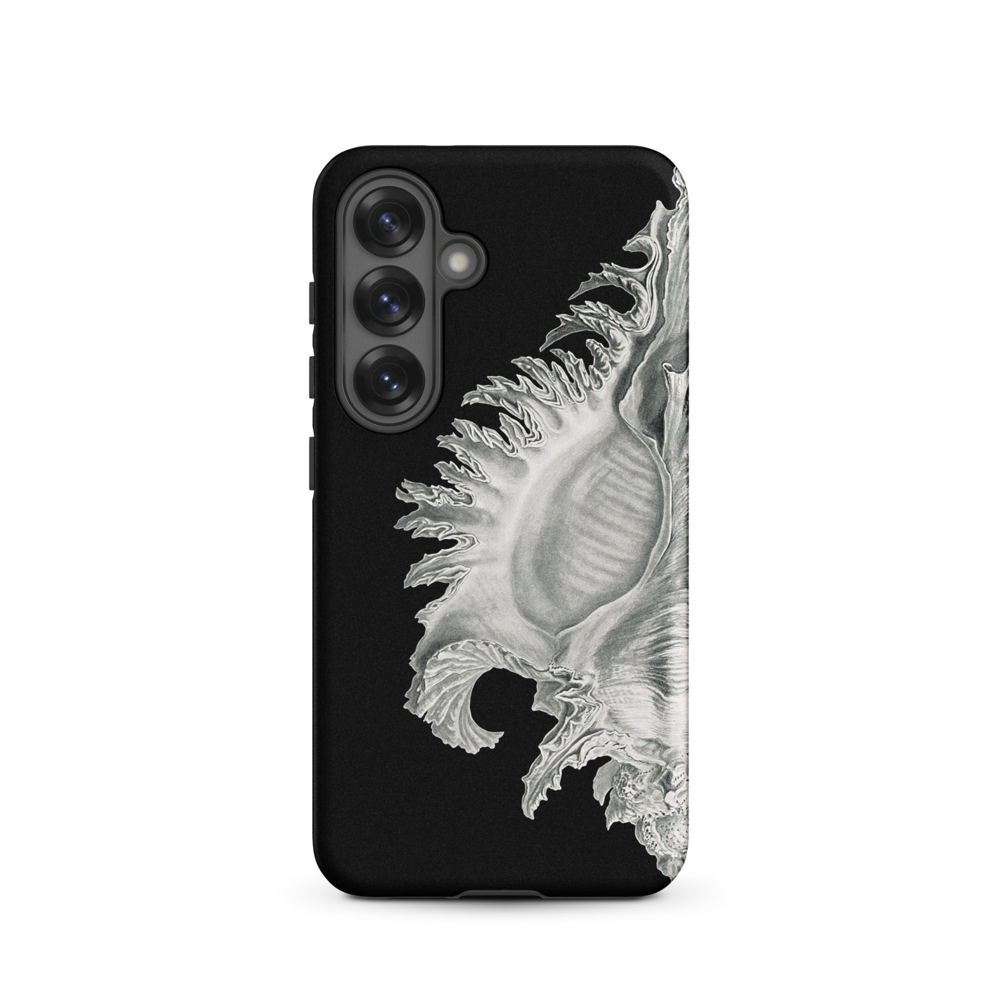 Shell Ernst Haeckel Black & White Sea Life Samsung Case, Galaxy S25 / Matte, Black Phone Case Detailed White Seashell Design