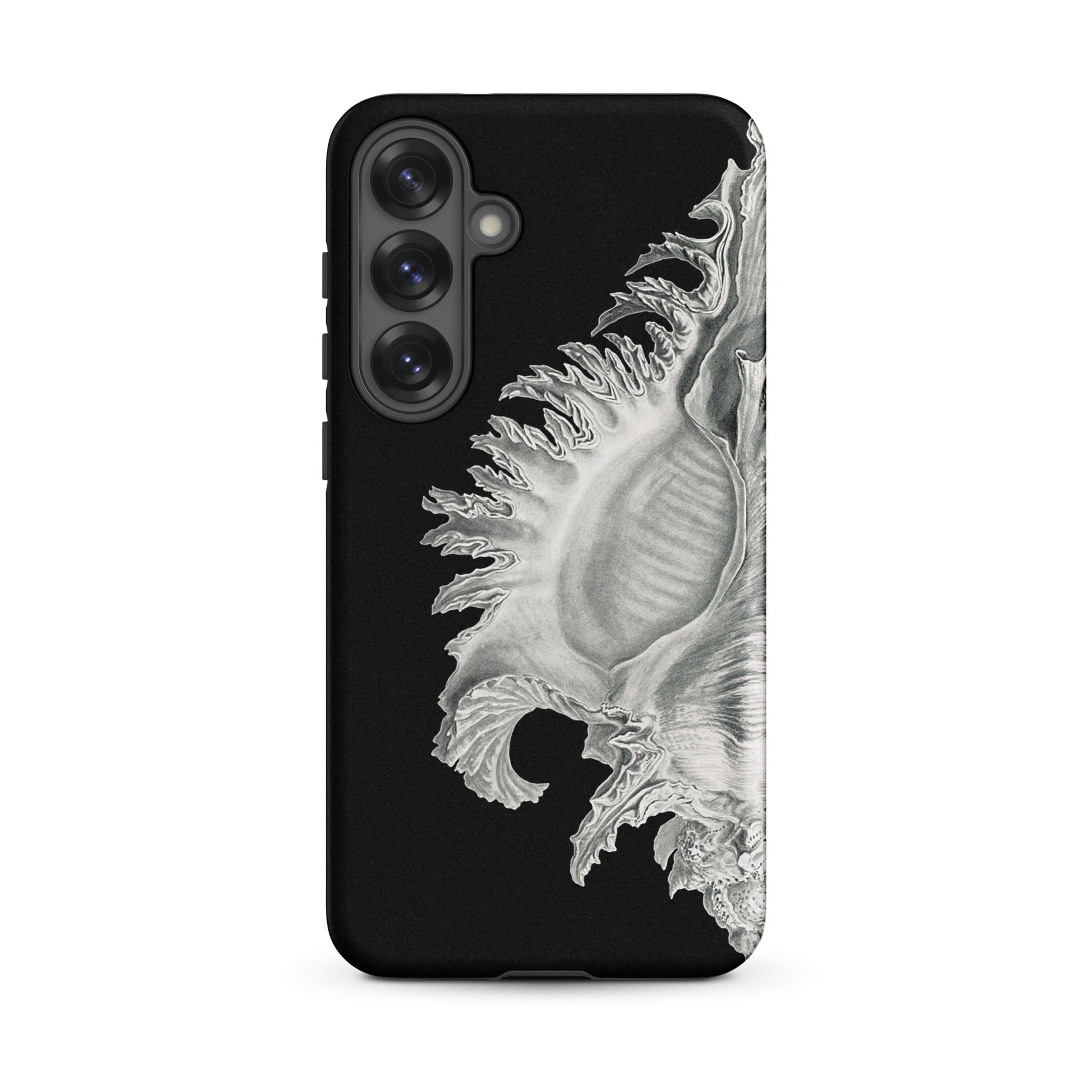 Shell Ernst Haeckel Black & White Sea Life Samsung Case, Galaxy S25 Plus / Matte, Black Smartphone Case Detailed Silvery White Seashell