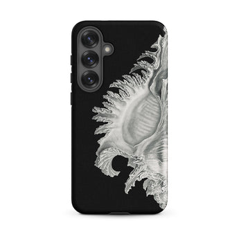 Shell - Ernst Haeckel Black & White Sea Life Samsung Case, Galaxy S25 Plus / Matte, Black Smartphone Case Detailed Silvery-white Seashell