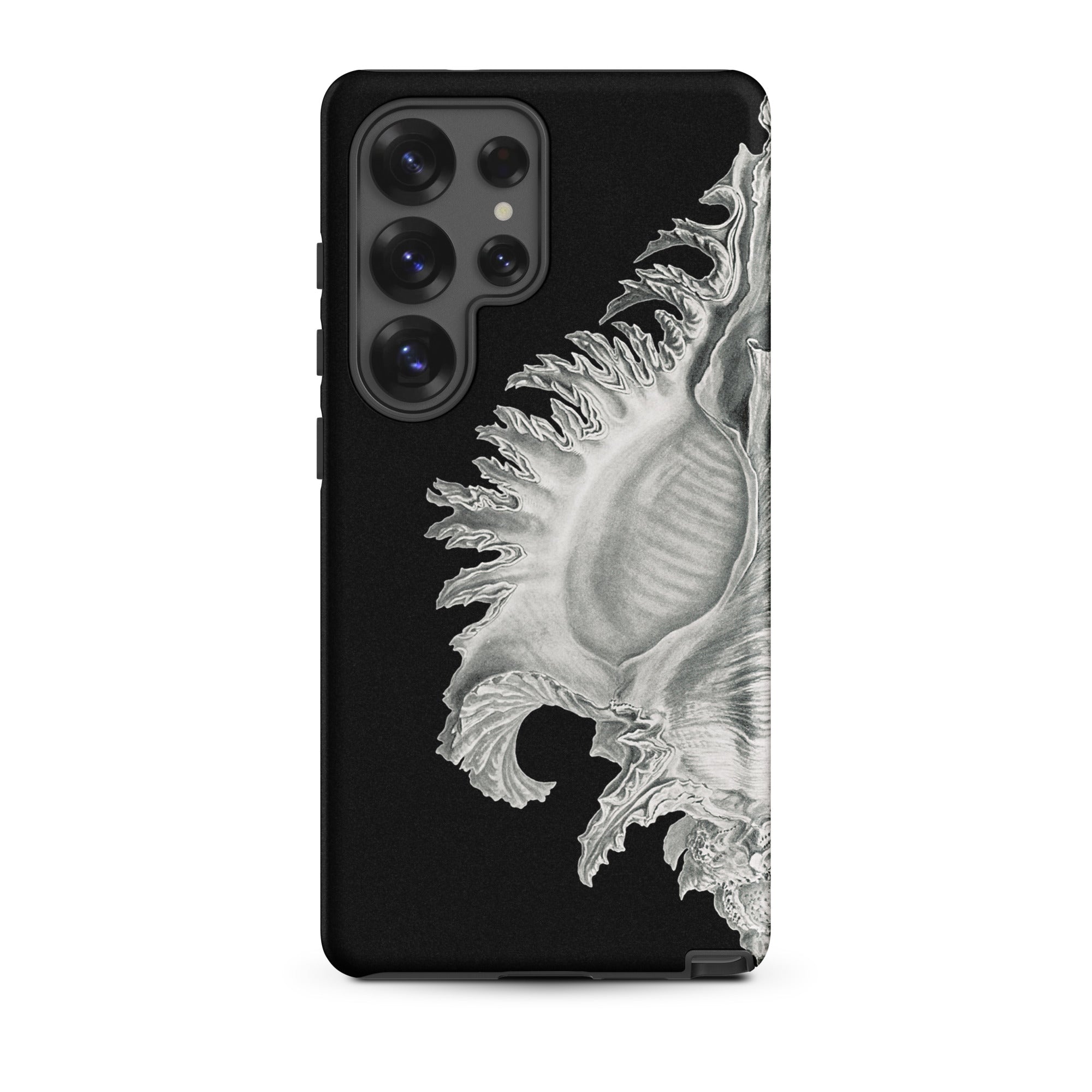 Shell - Ernst Haeckel Black & White Sea Life Samsung Case, Galaxy S25 Ultra / Matte, Black Phone Case Detailed White Seashell Design