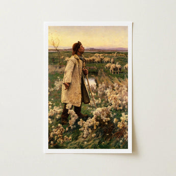 Shepherd - Ruger Donoho Art Print / Canvas Late 19th-century American, Donoho’s, Fixes, Young Herdsman Mid-stride, Sheepskin Coat Catching,