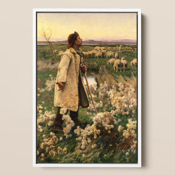 Shepherd - Ruger Donoho Art Print / Canvas Prints Framed Painting Shepherd Cream-colored Fur Coat Amidst White Late 19th-century American,