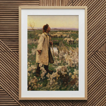Shepherd - Ruger Donoho Art Print / Canvas Prints Framed Painting Shepherd Cream-colored Fur Coat Amidst White Late 19th-century American,