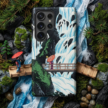 Shiragumo Waterfall - Hiroaki Takahashi Phone Case Black Phone Case Vibrant Traditional Japanese-style Illustration Waterfall Hiroaki