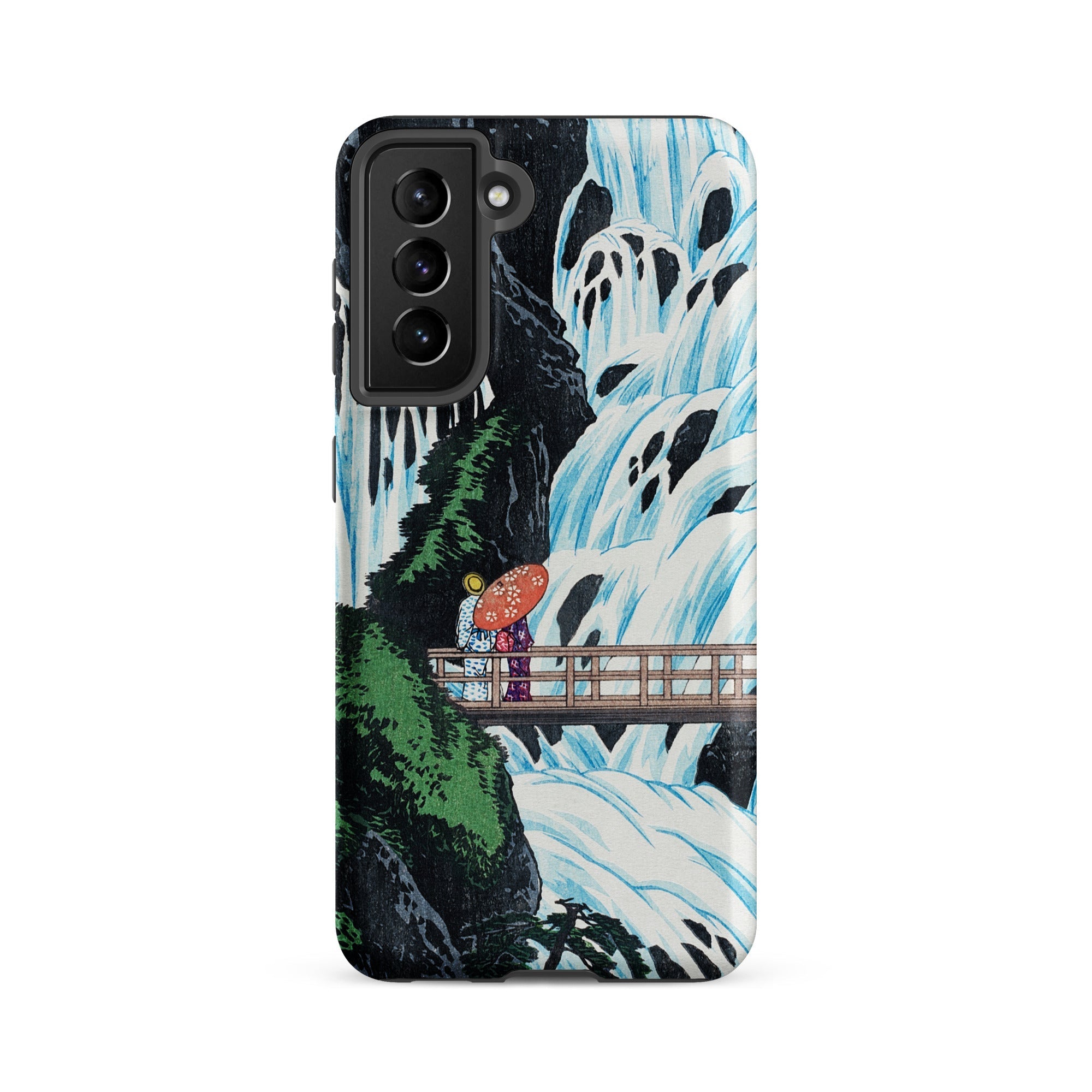 Shiragumo Waterfall Hiroaki Takahashi Samsung Case, Galaxy S21 Fe / Matte, Black Smartphone Case Vibrant Waterfall Couple Design