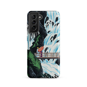 Shiragumo Waterfall - Hiroaki Takahashi Samsung Case, Galaxy S21 / Matte, Phone Case Illustration Waterfall Two Figures Bridge