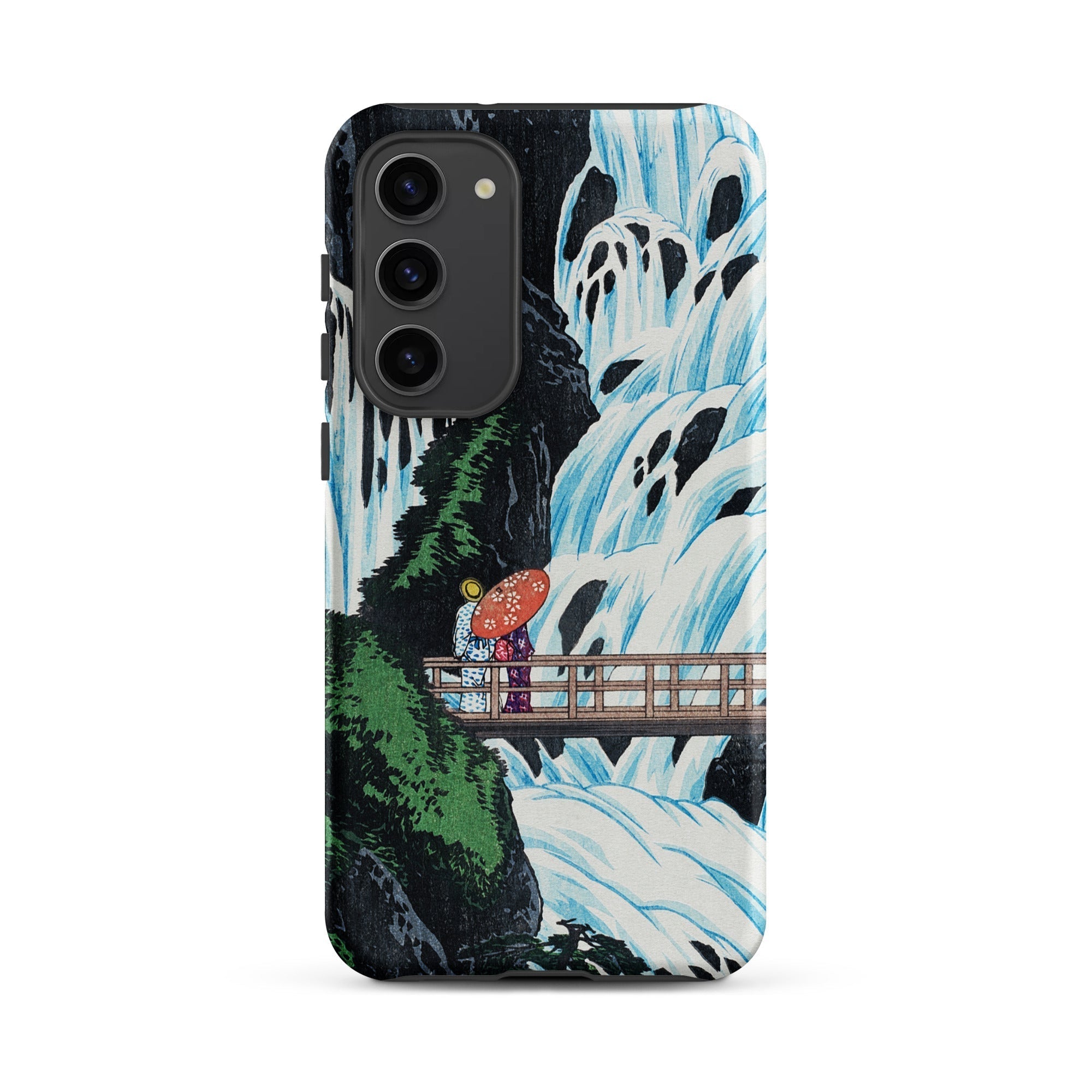 Shiragumo Waterfall Hiroaki Takahashi Samsung Case, Galaxy S23 Plus / Matte, Phone Case Artistic Depiction Two Figures Umbrella Bridge