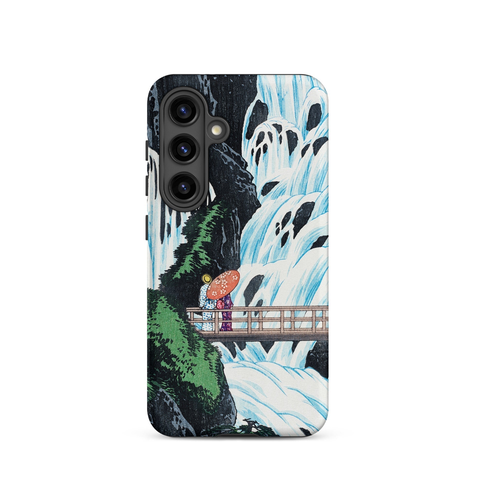 Shiragumo Waterfall Hiroaki Takahashi Samsung Case, Galaxy S24 Plus / Matte, Phone Case Japanese Woodblock Print Two Figures Bridge