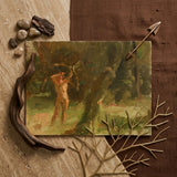 The Shooter - Julius Paulsen Art Print / Canvas Rectangular Painting Nude Figure Outdoor Forest Scene Jægersborg’s Myth-breeding Grove,