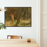 The Shooter - Julius Paulsen Framed Canvas, Framed Painting Nude Archer Forest