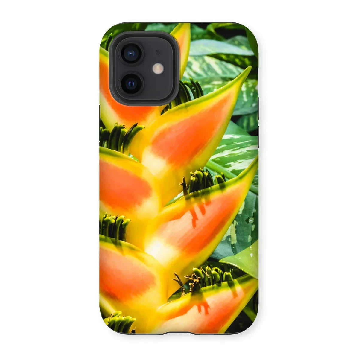 Showstopper - Heliconia Lobster Claw Iphone Case, 12 / Matte, Vibrant Orange Yellow Heliconia Flower Green Leaves