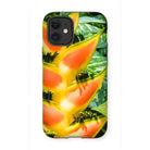 Showstopper - Heliconia Lobster Claw Iphone Case, 12 Mini / Matte, Vibrant Orange Yellow Heliconia Flower Green Leaves