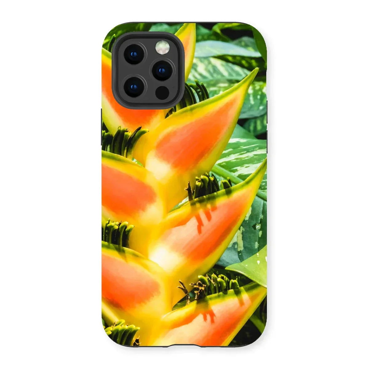 Showstopper - Heliconia Lobster Claw Iphone Case, 13 Pro / Matte, Vibrant Orange Yellow Heliconia Flower Green Leaves