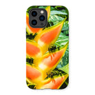 Showstopper - Heliconia Lobster Claw Iphone Case, 14 Pro / Matte, Vibrant Orange Yellow Heliconia Flower Green Leaves