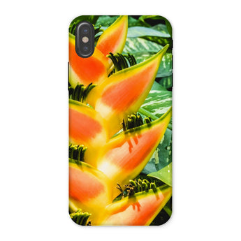 Showstopper - Heliconia Lobster Claw Iphone Case, x / Matte, Vibrant Orange Yellow Heliconia Flower Green Leaves