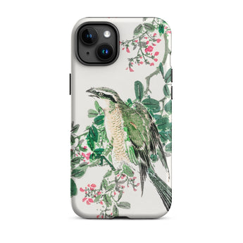 Shrike and Clover - Numata Kashu Meiji Phone Case Iphone 15 Plus / Matte Bird-themed Iphone Case Numata Kashu, Green-feathered Shrike