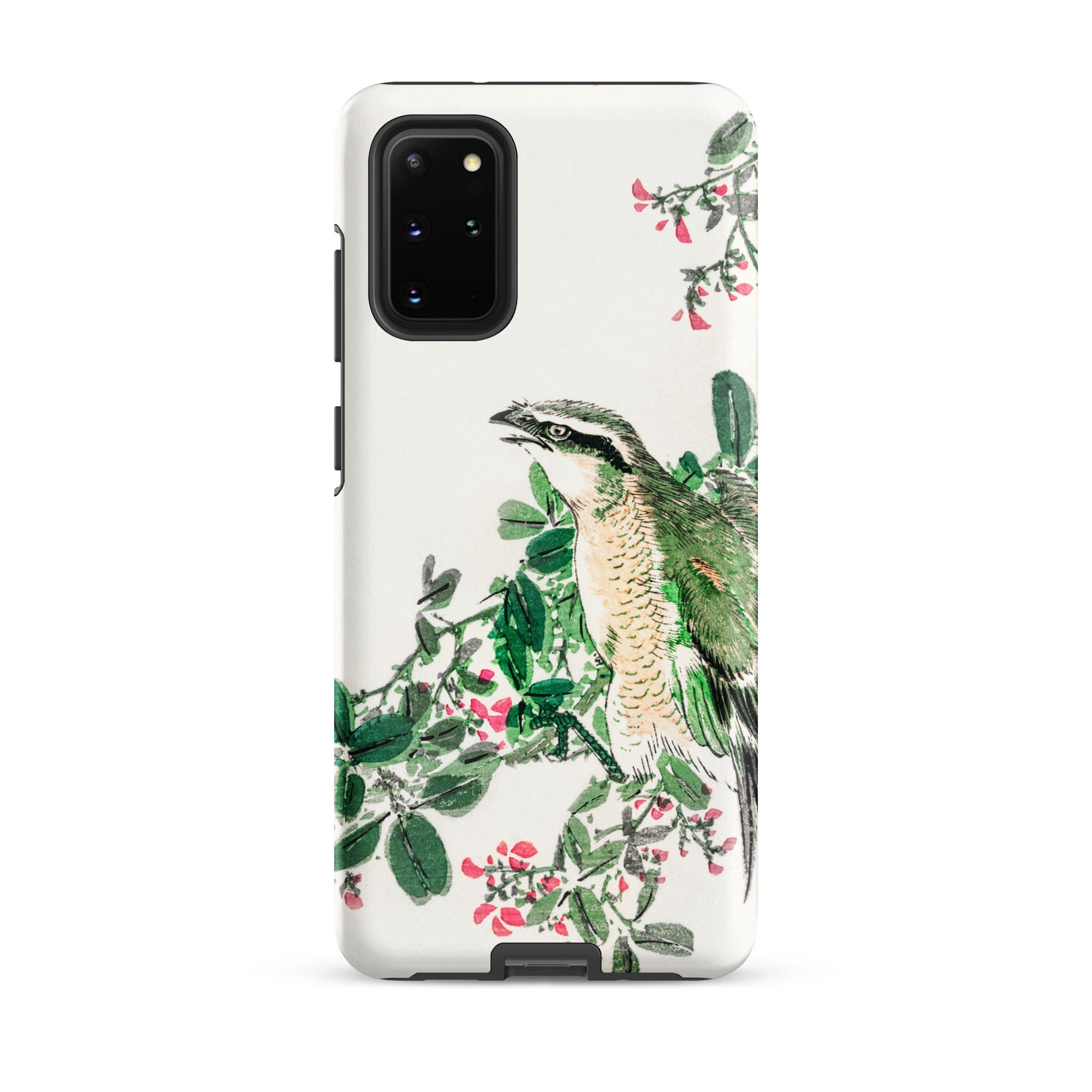 Shrike and Clover Numata Kashu Meiji Samsung Case, Galaxy S20 Plus / Matte, White Smartphone Case Green Brown Bird Pink Flowers