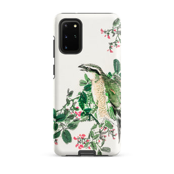 Shrike and Clover - Numata Kashu Meiji Samsung Case, Galaxy S20 Plus / Matte, White Smartphone Case Green Brown Bird Pink Flowers