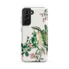 Shrike and Clover Numata Kashu Meiji Samsung Case, Galaxy S21 Fe / Matte, White Smartphone Case Colorful Bird Floral Design