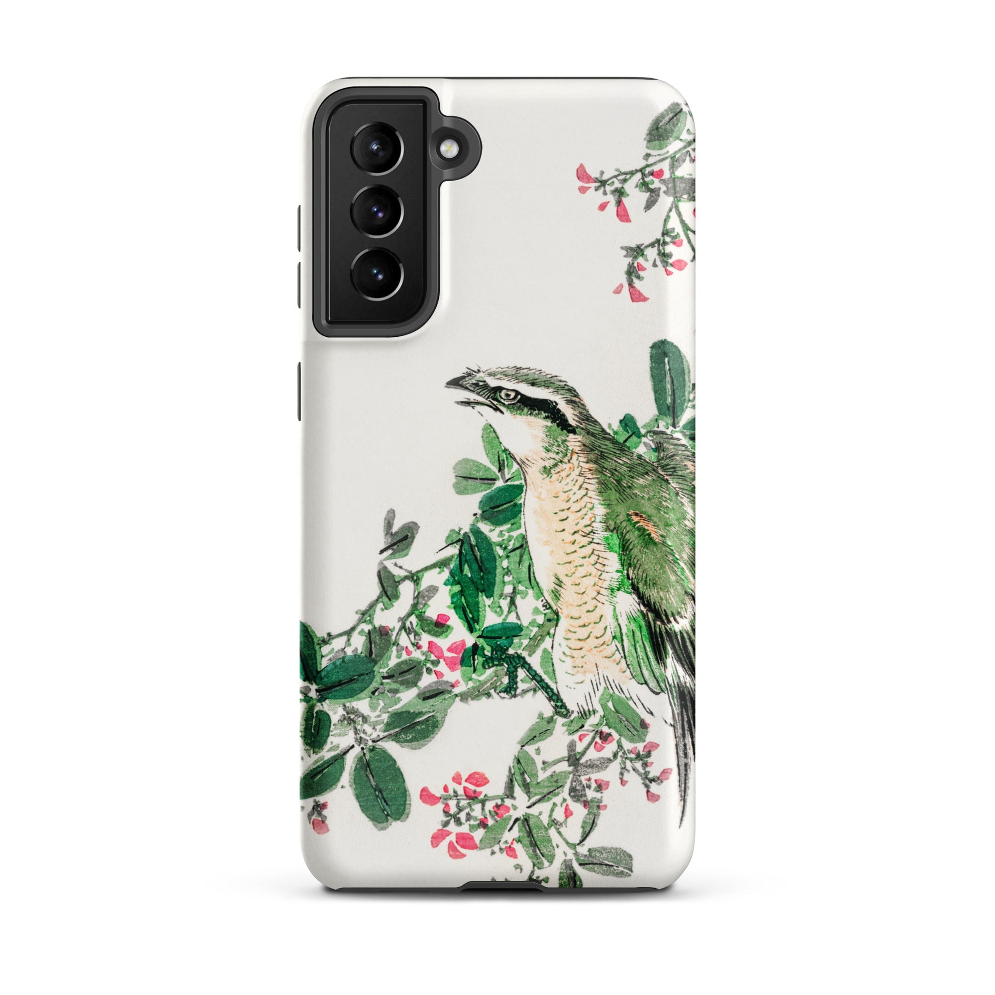 Shrike and Clover Numata Kashu Meiji Samsung Case, Galaxy S21 Plus / Matte, White Smartphone Case Classical Bird Floral Illustration