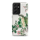 Shrike and Clover Numata Kashu Meiji Samsung Case, Galaxy S21 Ultra / Matte, White Smartphone Case Bird Floral Design