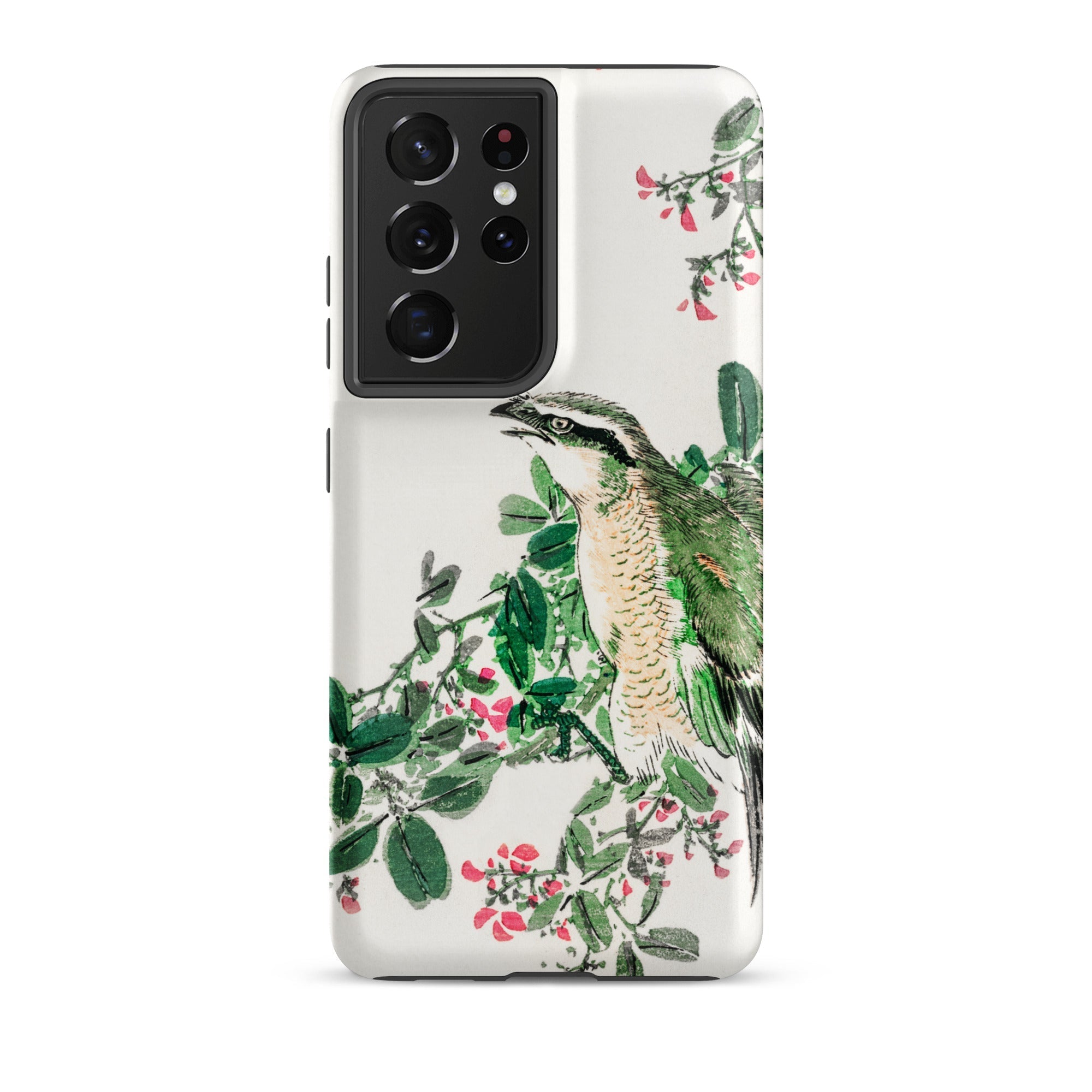 Shrike and Clover Numata Kashu Meiji Samsung Case, Galaxy S21 Ultra / Matte, White Smartphone Case Bird Floral Design