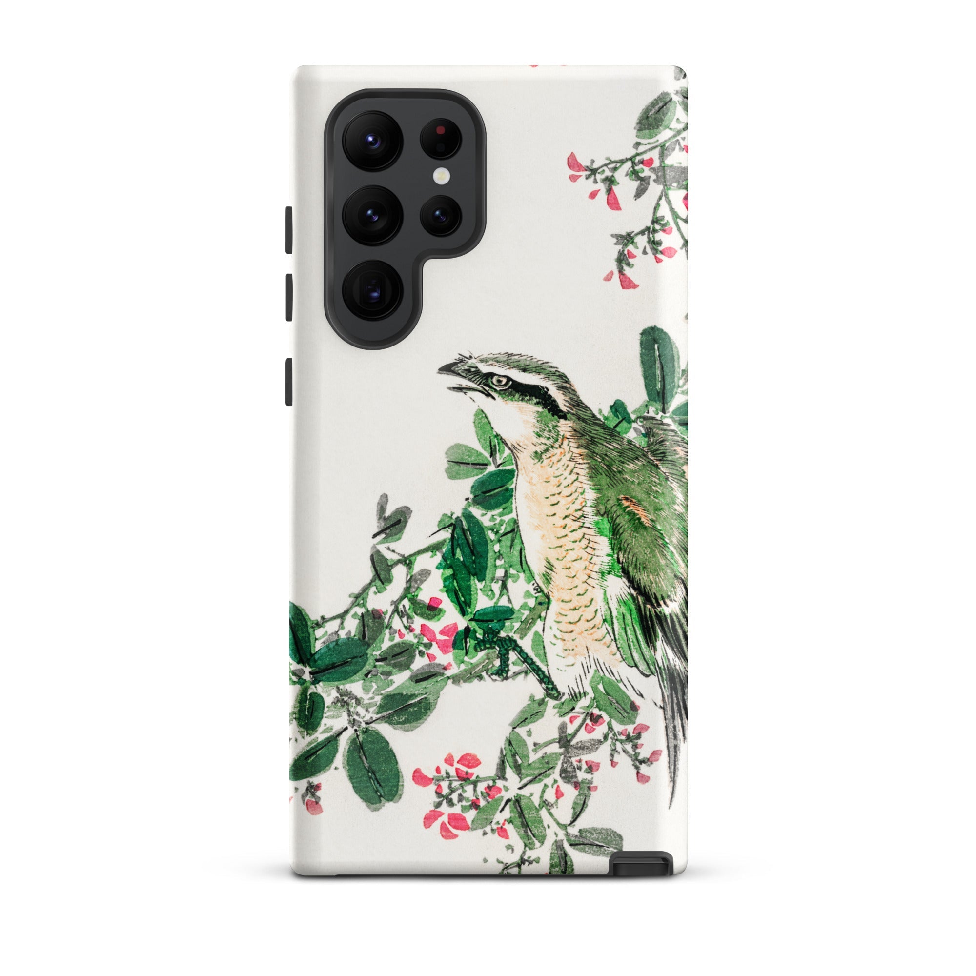 Shrike and Clover Numata Kashu Meiji Samsung Case, Galaxy S22 Ultra / Matte, White Smartphone Case Painted Bird Foliage Design