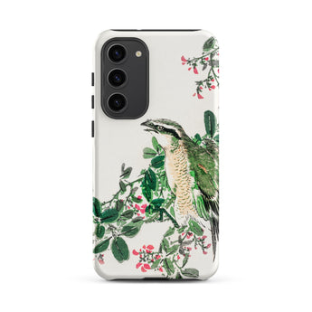 Shrike and Clover - Numata Kashu Meiji Samsung Case, Galaxy S23 Plus / Matte, White Phone Case Bird Floral Design